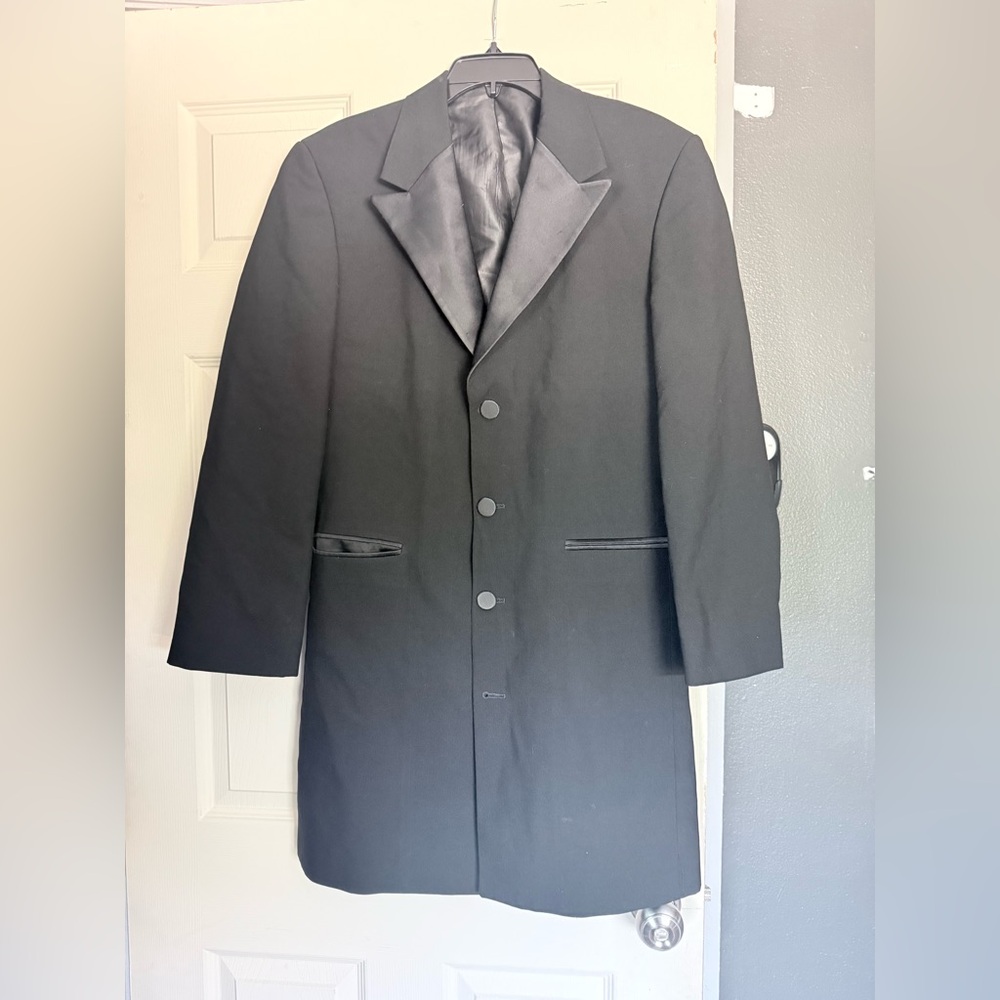 Men's Black Long Line Tuxedo Formal Overcoat - Classic Single-Breasted Coat